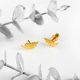 Miniature Royal Fern Leaf Stud Earrings in Silver with 24ct Gold