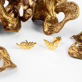 Miniature Royal Fern Leaf Stud Earrings in Silver with 24ct Gold