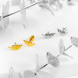 Miniature Royal Fern Leaf Stud Earrings in Silver with 24ct Gold