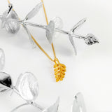 Miniature Royal Fern Leaf Necklace in Silver with 24ct Gold