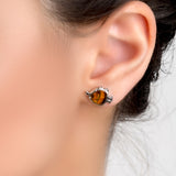 Angelfish Fish Stud Earrings in Silver and Amber