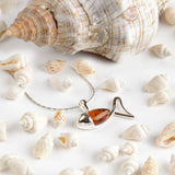 Little Fish / Ichthys Fish Necklace in Silver and Amber