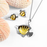 Angelfish Fish Stud Earrings in Silver and Amber