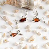 Little Fish / Ichthys Fish Necklace in Silver and Amber