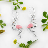 Flamingo Drop Earrings in Silver and Pink Agate