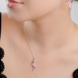 Flamingo Necklace in Silver and Pink Agate