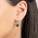 Flower Petal Hook Earrings in Silver & Black Pearl