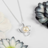 Flower Petal Necklace in Silver and Pearl