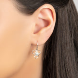 Flower Petal Hook Earrings in Silver & White Pearl