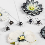 Flower Petal Earrings in Silver & Black Pearl