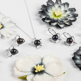 Flower Petal Hook Earrings in Silver & Black Pearl