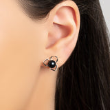 Flower Petal Earrings in Silver & Black Pearl