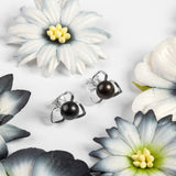 Flower Petal Earrings in Silver & Black Pearl