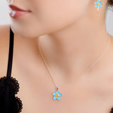 Handpainted Forget Me Not Necklace in Silver and Yellow Amber