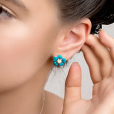 Forget Me Not Stud Earrings in Silver, Turquoise and Amber