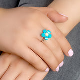 Forget Me Not Flower Ring in Silver, Turquoise and Amber