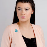 Forget Me Not / Forgetmenot Flower Brooch in Silver, Turquoise and Amber