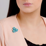 Forget Me Not / Forgetmenot Flower Brooch in Silver, Turquoise and Amber