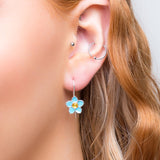 Handpainted Forget Me Not Drop Earrings in Silver and Amber