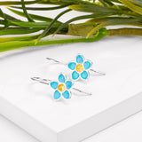 Handpainted Forget Me Not Drop Earrings in Silver and Amber