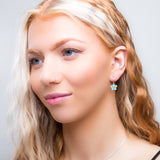 Handpainted Forget Me Not Drop Earrings in Silver and Amber