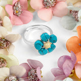 Forget Me Not Flower Ring in Silver, Turquoise and Amber