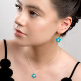 Forget Me Not Drop Earrings in Silver, Turquoise and Amber