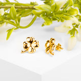 Lucky Four Leaf Clover Stud Earrings in Silver with 24ct Gold