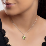 Lucky Four Leaf Clover Necklace in Silver & Peridot
