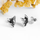 Fox Head Stud Earrings in Silver