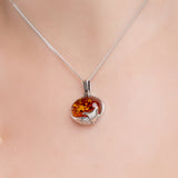 Sleeping Fox Necklace in Silver and Cognac Amber