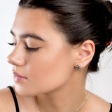 Frog Stud Earrings in Silver and Green Amber