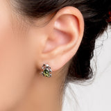Frog Stud Earrings in Silver and Green Amber