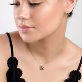 Miniature Frog Necklace in Silver and Green Amber