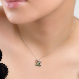 Miniature Frog Necklace in Silver and Green Amber