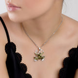Frog Necklace in Silver and Green Amber
