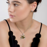 Frog Necklace in Silver and Green Amber