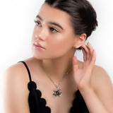 Frog Necklace in Silver and Green Amber