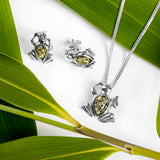 Miniature Frog Necklace in Silver and Green Amber