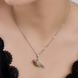 Goldfinch Bird Necklace in Silver, Coral and Amber