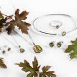 Classic Oval Necklace in Silver and Green Amber