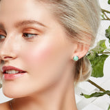 Pastel Green Round Stud Earrings Set in Silver