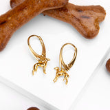 Miniature Greyhound / Whippet / Sighthound Hook Earrings in Silver with 24ct Gold