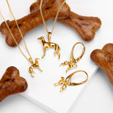 Miniature Greyhound / Whippet / Sighthound Hook Earrings in Silver with 24ct Gold