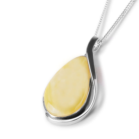 Milky Baltic Amber and Silver Necklace - Natural Designer Gemstone