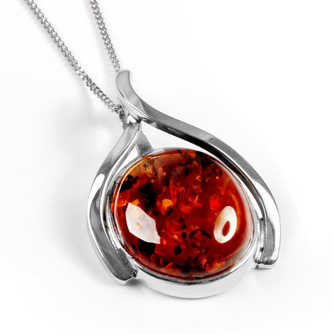 Perfect Amber and Silver Necklace - Natural Designer Gemstone