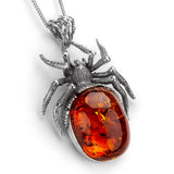 Dramatic Handmade Spider Necklace in Silver and Amber