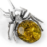 Statement Handmade Spider Necklace in Silver and Green Amber