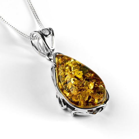 Simply Adorable Amber and Silver Necklace - Natural Designer Gemstone
