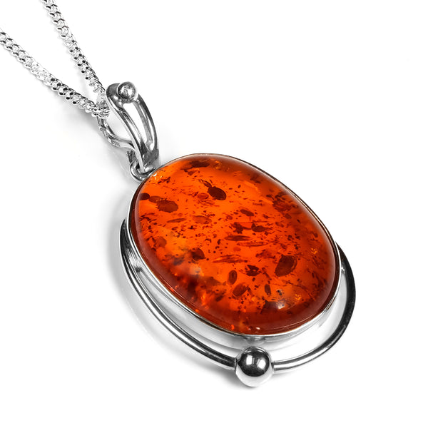 Simple & Beautiful Baltic Amber and Silver Necklace - Natural Designer Gemstone